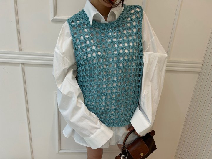Pearls room - Korean Women Fashion - #momslook - Net Knit Vest - 11