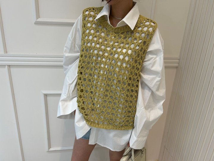 Pearls room - Korean Women Fashion - #momslook - Net Knit Vest - 3