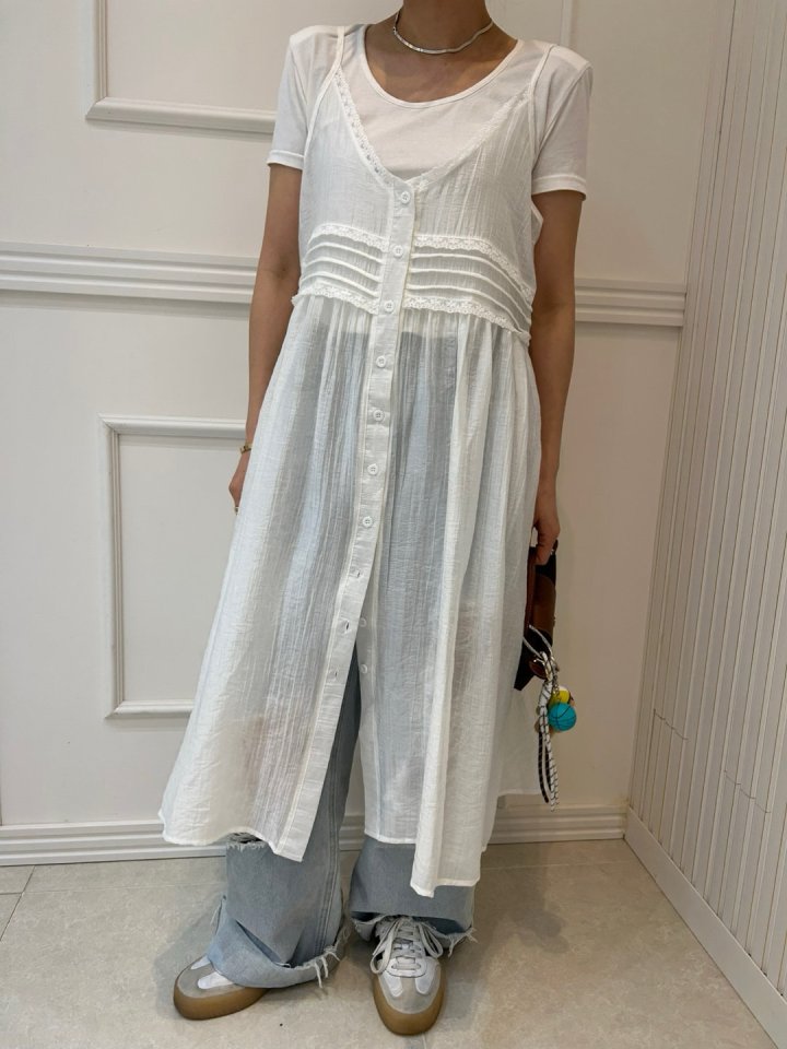 Pearls room - Korean Women Fashion - #momslook - Blanc Sleeveless Long One-piece - 2