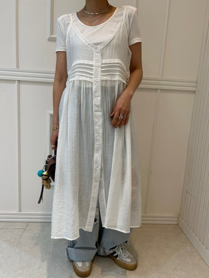 Pearls room - Korean Women Fashion - #womensfashion - Blanc Sleeveless Long One-piece - 4