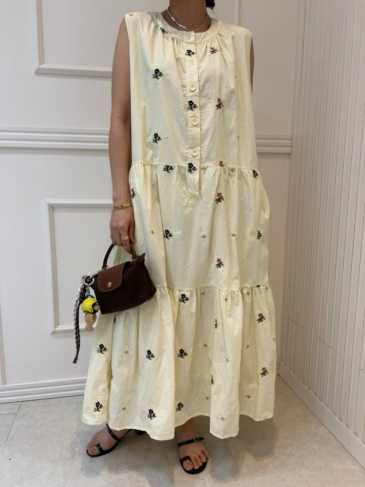 Pearls room - Korean Women Fashion - #momslook - Embroidery One-piece - 7