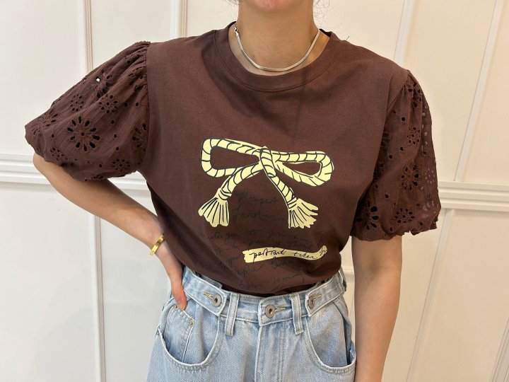 Pearls room - Korean Women Fashion - #momslook - Punching Ribbon Tee - 3
