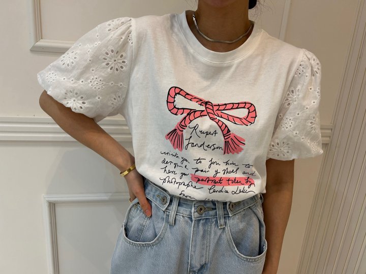 Pearls room - Korean Women Fashion - #momslook - Punching Ribbon Tee - 5