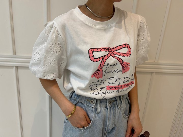 Pearls room - Korean Women Fashion - #momslook - Punching Ribbon Tee - 7