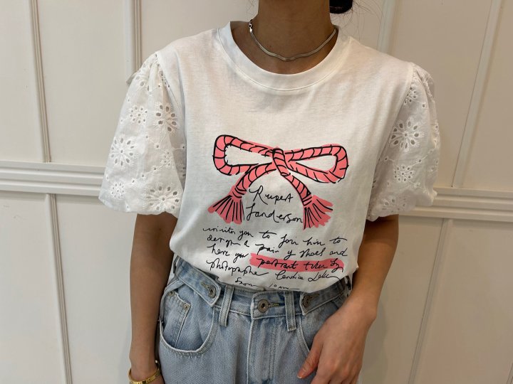 Pearls room - Korean Women Fashion - #momslook - Punching Ribbon Tee - 8