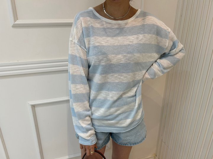 Pearls room - Korean Women Fashion - #momslook - Stripe X Knit Pullover - 8