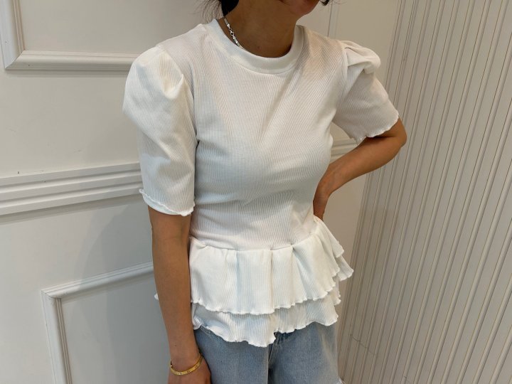 Pearls room - Korean Women Fashion - #momslook - Cancan Rib Tee - 3