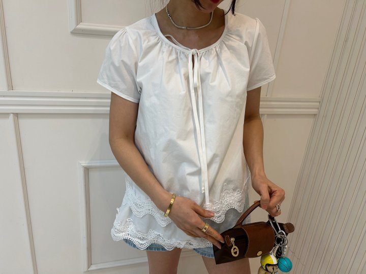 Pearls room - Korean Women Fashion - #momslook - Double Lace Blouse - 5