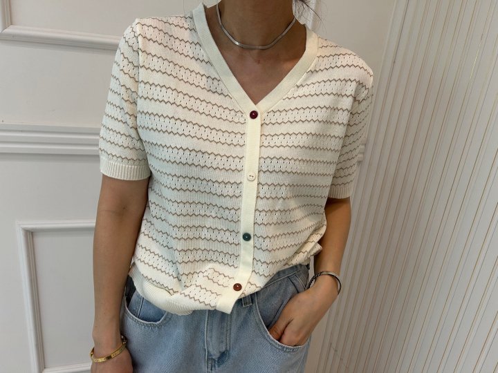 Pearls room - Korean Women Fashion - #momslook - Zigzag Cardigan - 11
