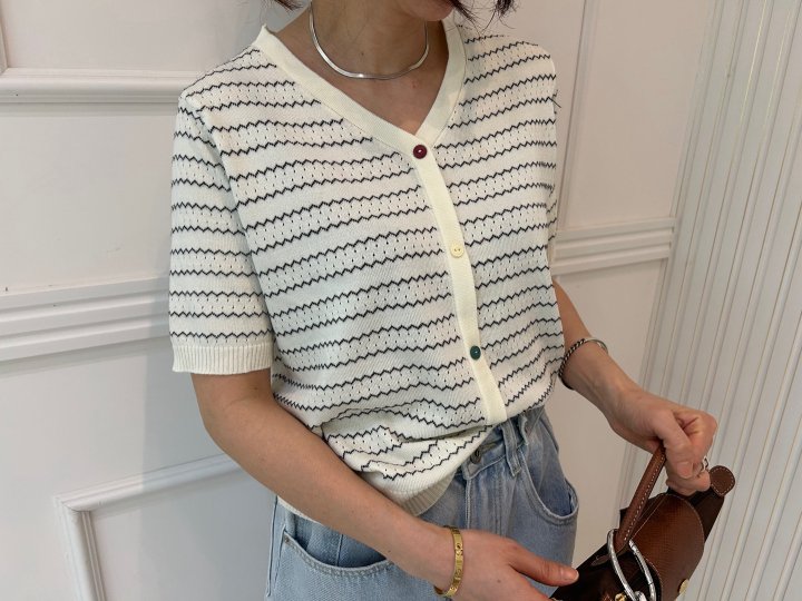 Pearls room - Korean Women Fashion - #momslook - Zigzag Cardigan - 5