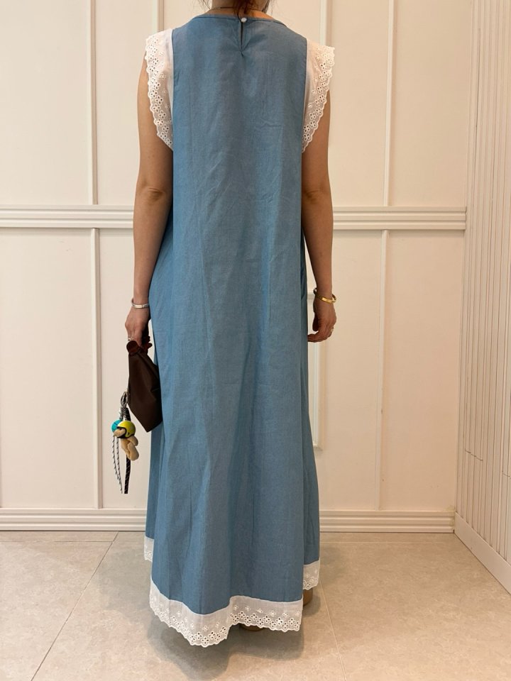 Pearls room - Korean Women Fashion - #momslook - Lace Denim One-piece - 10