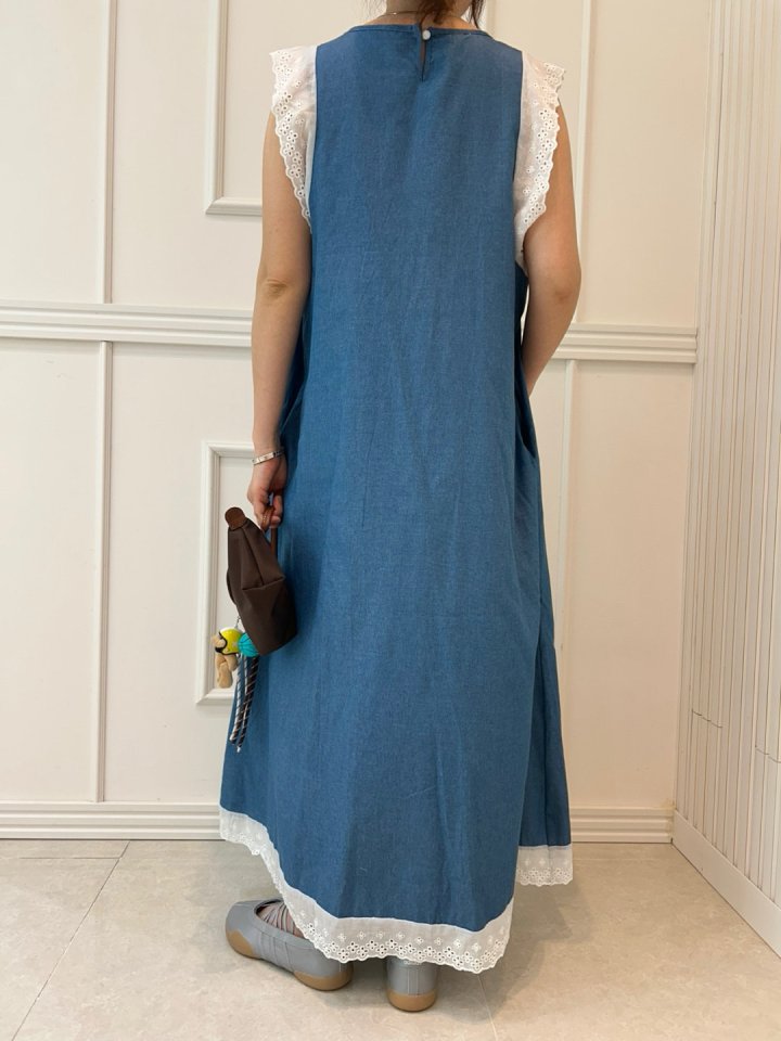 Pearls room - Korean Women Fashion - #momslook - Lace Denim One-piece - 6