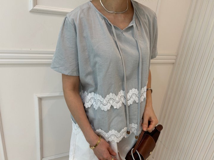 Pearls room - Korean Women Fashion - #momslook - Lace String Blouse - 2