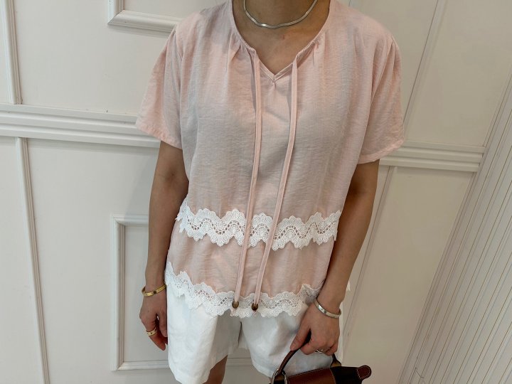 Pearls room - Korean Women Fashion - #momslook - Lace String Blouse - 6