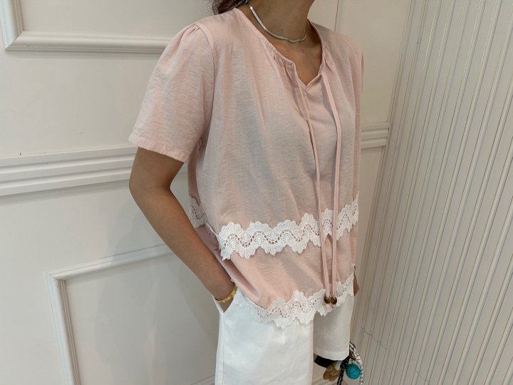 Pearls room - Korean Women Fashion - #momslook - Lace String Blouse - 8