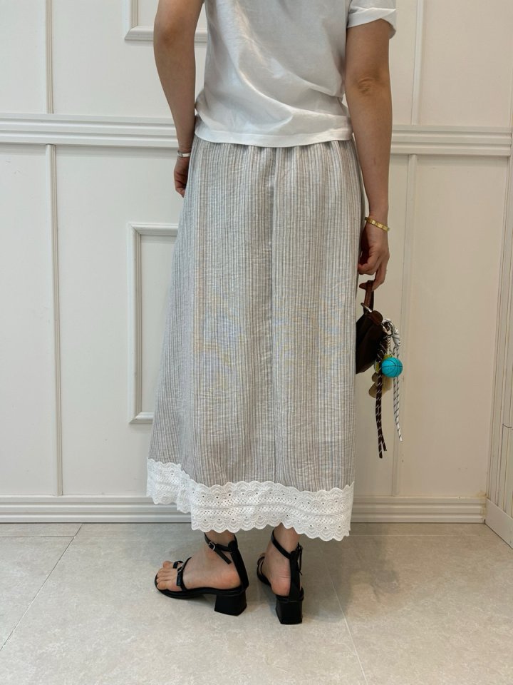 Pearls room - Korean Women Fashion - #momslook - Linen Stripe Skirt - 10