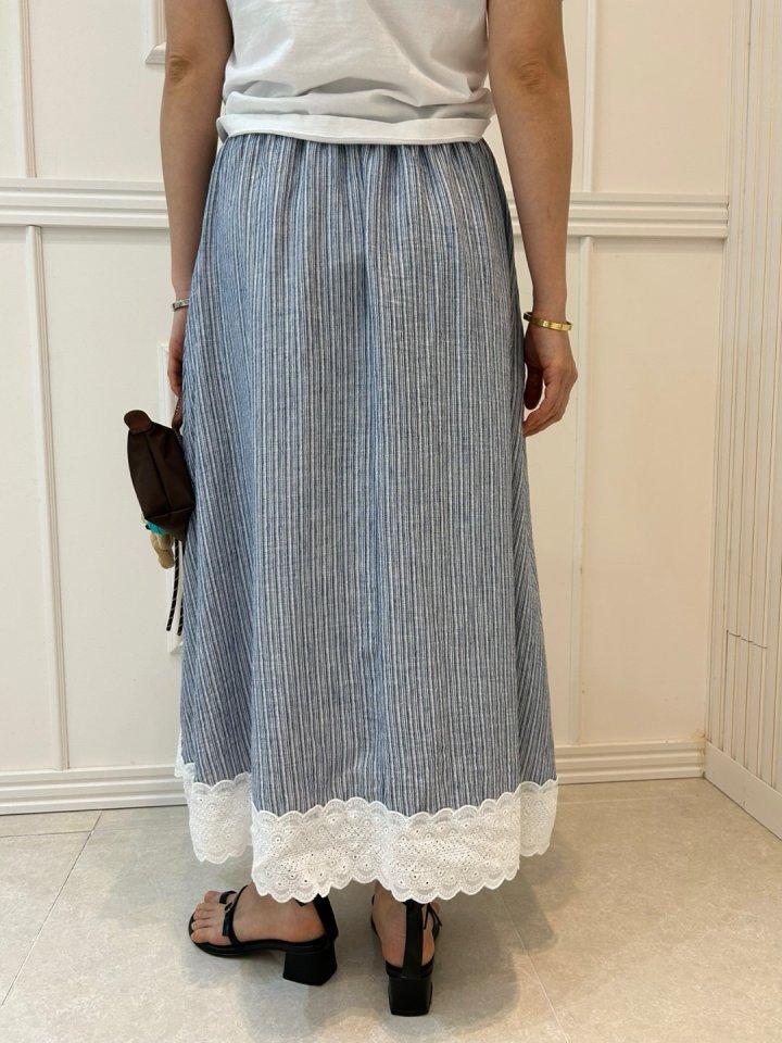 Pearls room - Korean Women Fashion - #womensfashion - Linen Stripe Skirt - 4