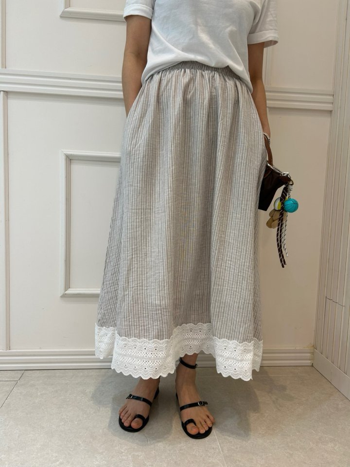 Pearls room - Korean Women Fashion - #momslook - Linen Stripe Skirt - 6