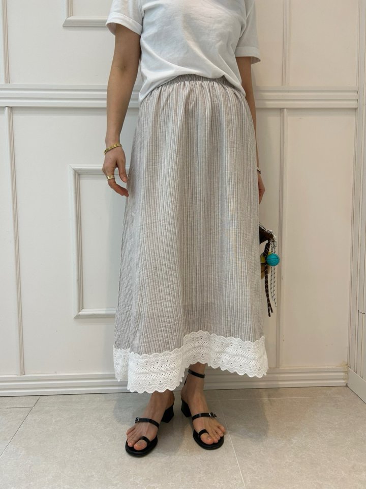 Pearls room - Korean Women Fashion - #momslook - Linen Stripe Skirt - 8
