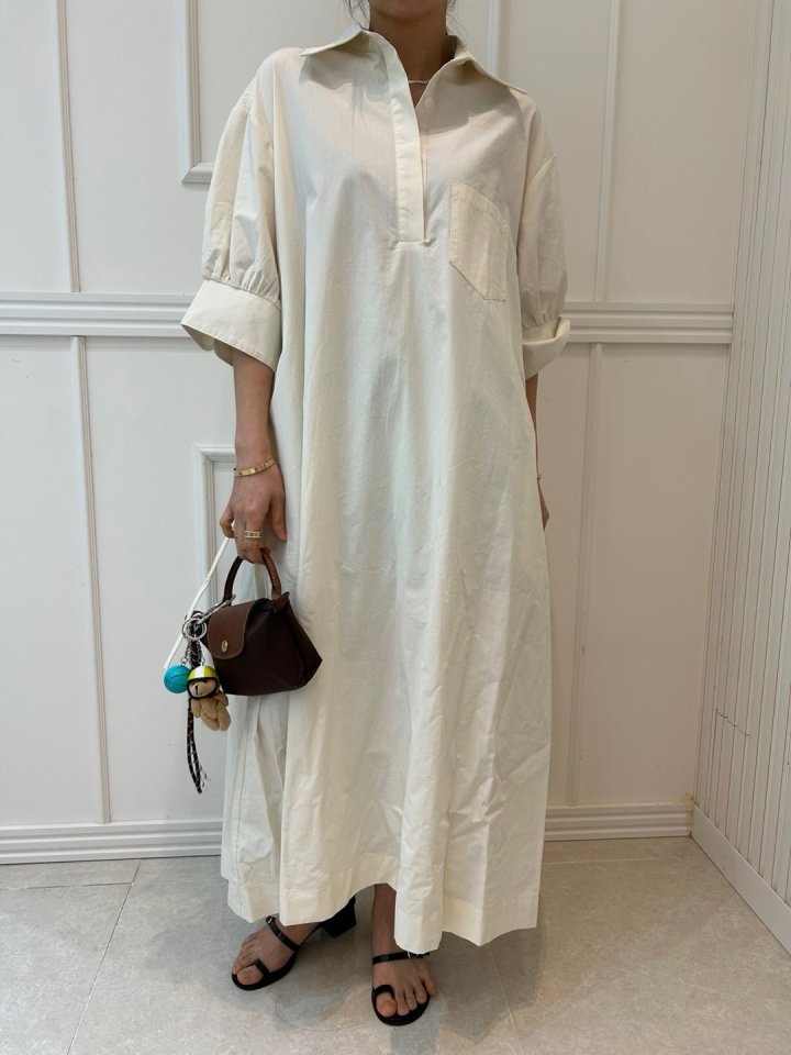 Pearls room - Korean Women Fashion - #momslook - Half Open Long One-piece - 10