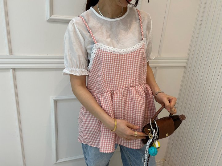Pearls room - Korean Women Fashion - #momslook - Check Sleeveless Set - 10