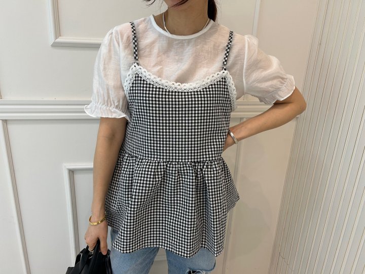 Pearls room - Korean Women Fashion - #momslook - Check Sleeveless Set - 2