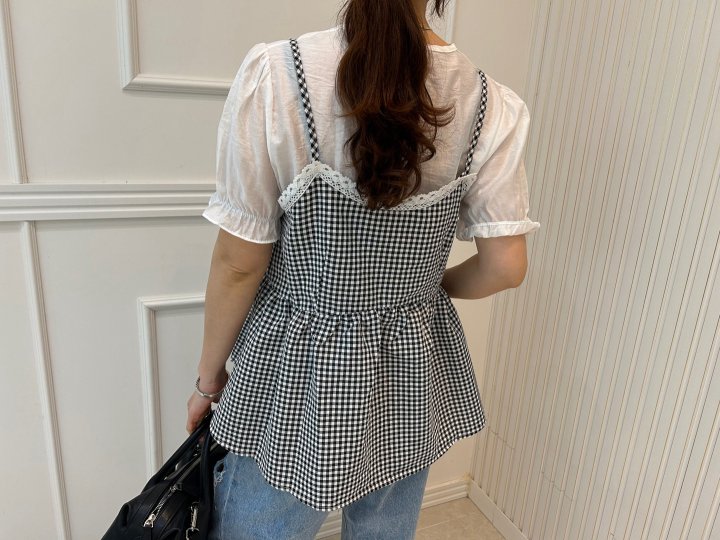 Pearls room - Korean Women Fashion - #womensfashion - Check Sleeveless Set - 4