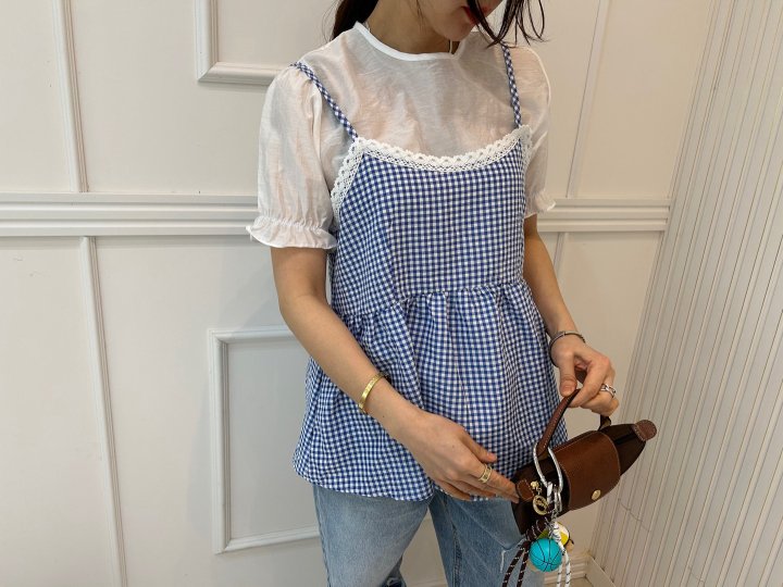Pearls room - Korean Women Fashion - #momslook - Check Sleeveless Set - 6