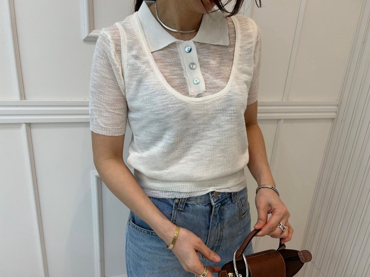 Pearls room - Korean Women Fashion - #momslook - Linen Collar Vest Set