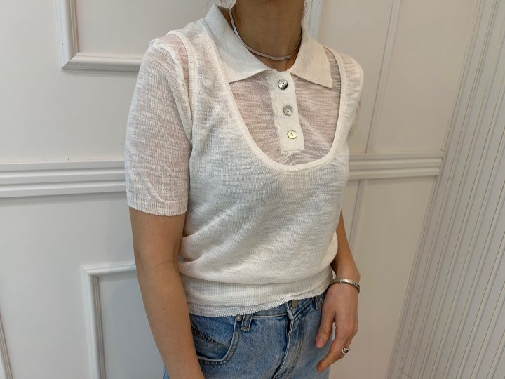 Pearls room - Korean Women Fashion - #momslook - Linen Collar Vest Set - 3