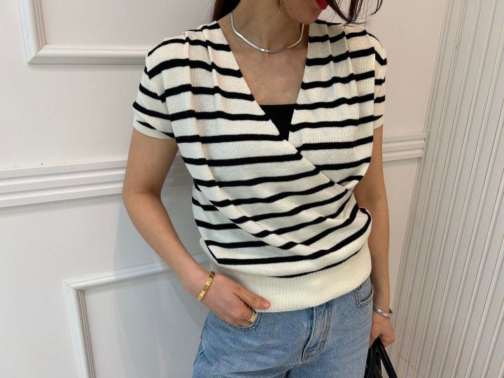 Pearls room - Korean Women Fashion - #momslook - Wrap Pintuck Knit Top