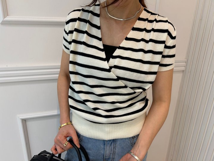 Pearls room - Korean Women Fashion - #momslook - Wrap Pintuck Knit Top - 3