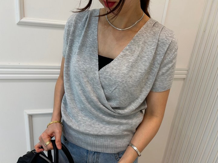 Pearls room - Korean Women Fashion - #momslook - Wrap Pintuck Knit Top - 7