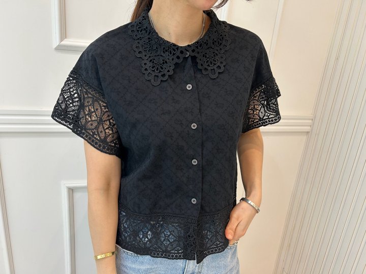 Pearls room - Korean Women Fashion - #womensfashion - Punching Lace Blouse - 4