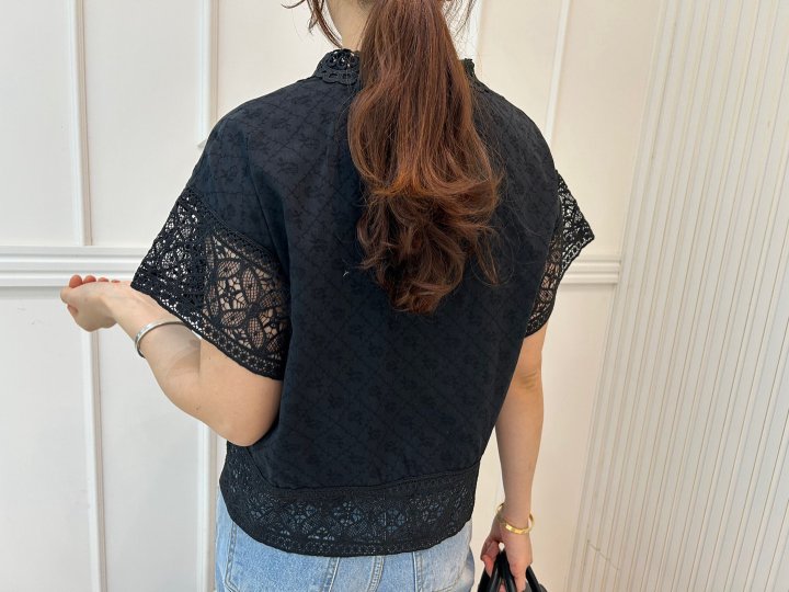 Pearls room - Korean Women Fashion - #momslook - Punching Lace Blouse - 6