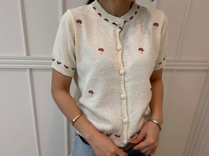 Pearls room - Korean Women Fashion - #momslook - Mushroom Knit Cardigan