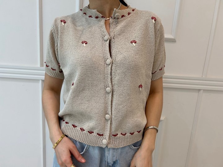 Pearls room - Korean Women Fashion - #momslook - Mushroom Knit Cardigan - 4