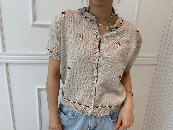 Pearls room - Korean Women Fashion - #momslook - Mushroom Knit Cardigan - 5