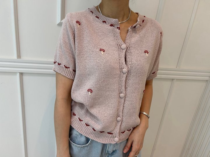 Pearls room - Korean Women Fashion - #pursuepretty - Mushroom Knit Cardigan - 9