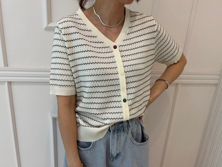 Pearls room - Korean Women Fashion - #romanticstyle - Zigzag Cardigan