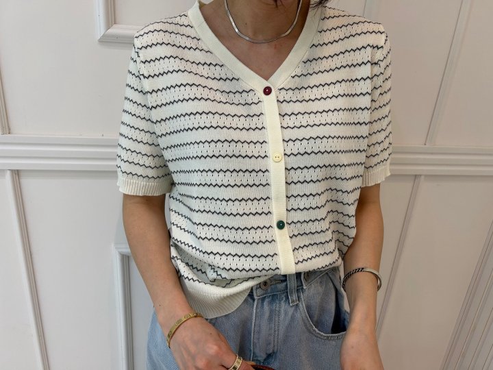Pearls room - Korean Women Fashion - #shopsmall - Zigzag Cardigan - 2