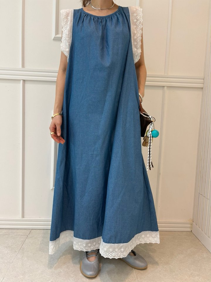 Pearls room - Korean Women Fashion - #shopsmall - Lace Denim One-piece