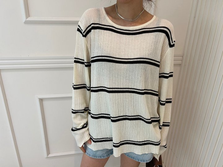 Pearls room - Korean Women Fashion - #thatsdarling - Stripe Back Button Knit Top - 6