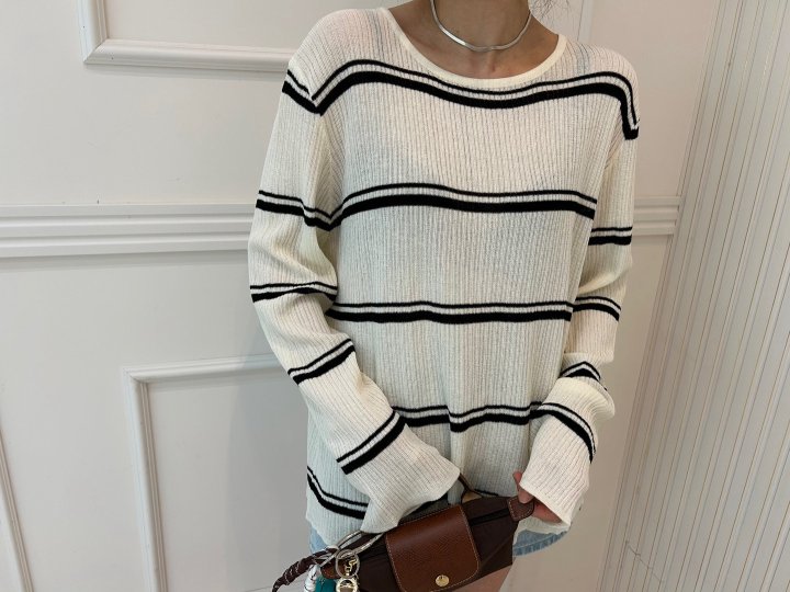 Pearls room - Korean Women Fashion - #thelittlethings - Stripe Back Button Knit Top - 7