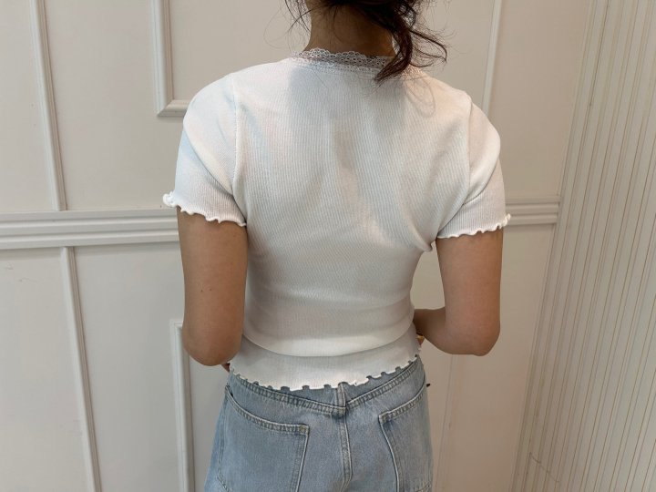 Pearls room - Korean Women Fashion - #thelittlethings - Lace V Knit Tee - 5