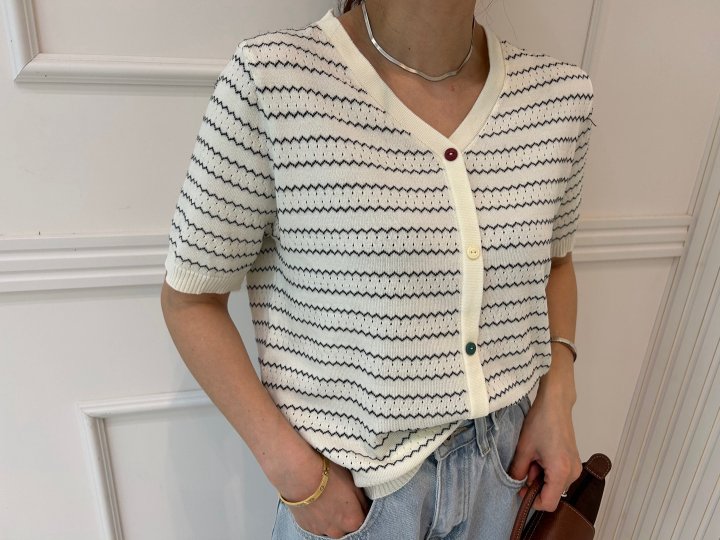Pearls room - Korean Women Fashion - #thatsdarling - Zigzag Cardigan - 4