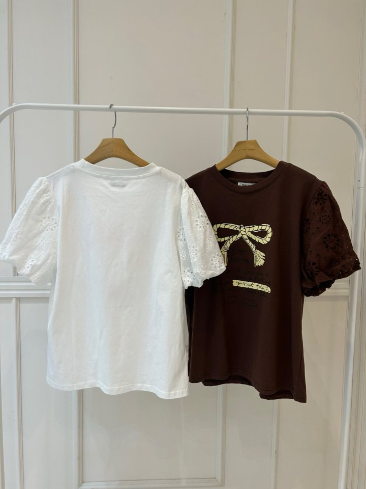Pearls room - Korean Women Fashion - #vintageinspired - Punching Ribbon Tee - 11