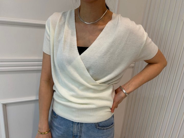 Pearls room - Korean Women Fashion - #vintageinspired - Wrap Pintuck Knit Top - 11
