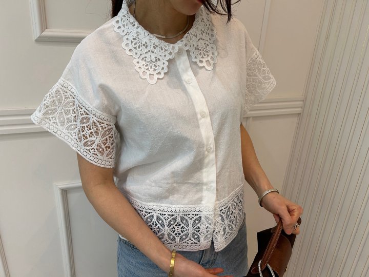 Pearls room - Korean Women Fashion - #vintageinspired - Punching Lace Blouse - 10