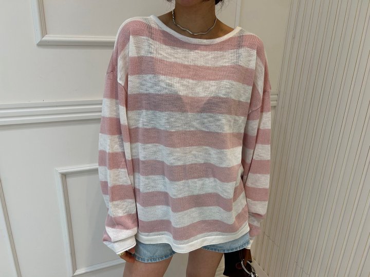 Pearls room - Korean Women Fashion - #vintagekidsstyle - Stripe X Knit Pullover - 11